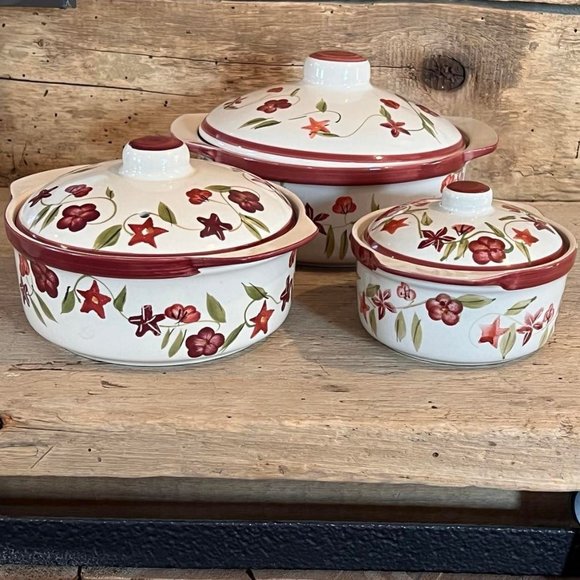 3-Piece Mulberry Home Collection "Rust Floral" Casserole Dish Set - Picture 2 of 7